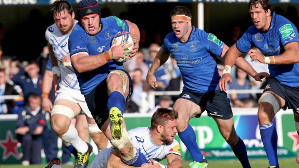 Because Seán O’Brien has such phenomenal leg drive tacklers go low because they know it’s the only way to bring him down. If leg-tackled, he pivots to lay the ball back and right away the scrumhalf is in to take crisp, clean ball. That’s what makes him so valuable. Photograph: Ryan Byrne/Inpho