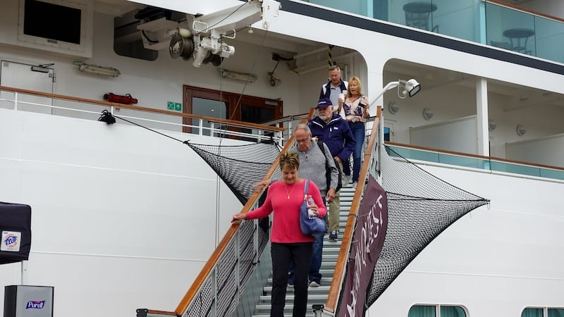 Passengers leaving the Seabourn Quest to check out Killybegs and explore the locality