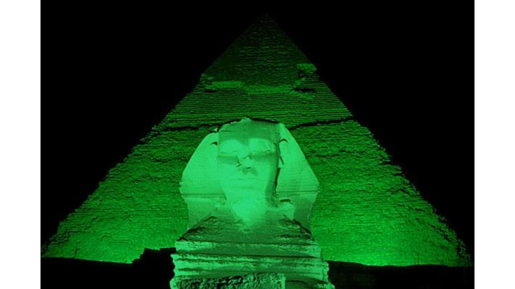 Mocked up shot of the Sphinx in Egypt which will `go green? for the first time ever to mark St Patrick?s Day in 2013. Photograph: Tourism Ireland