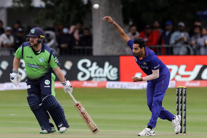 Bhuvneshwar Kumar caused Ireland plenty of problems with the ball in his first spell. Photograph: Lorraine O'Sullivan/AFP via Getty Images)