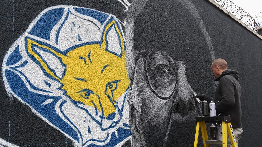 An image of Leicester City manager Claudio Ranieri is painted on a wall in the city on Friday. Photograph: Michael Regan/Getty Images)