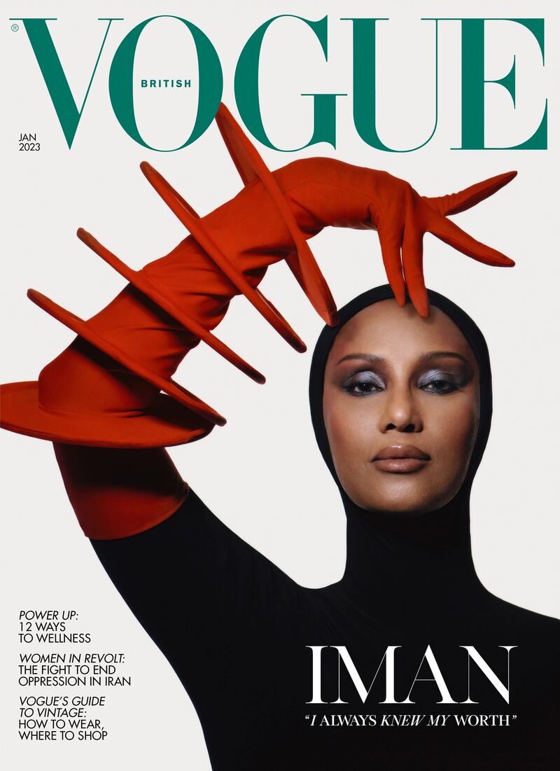 Vogue: Iman on the cover of the January 2023 issue. She was photographed by Nadine Ijewere