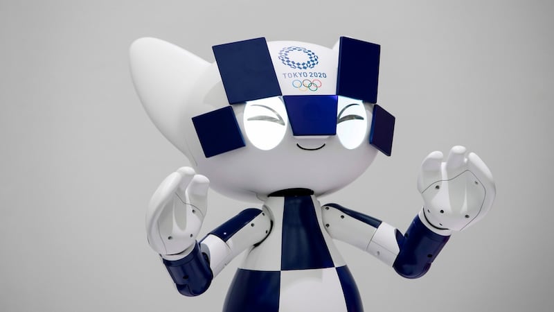 Tokyo 2020 mascot robot Miraitowa, made by Toyota, is a dab hand at the pole vault. Photograph: Behrouz Mehri / AFP / Getty.