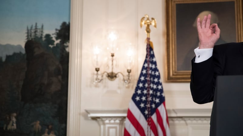 President Donald Trump delivers remarks on foreign trade, in the Diplomatic Room of the White House in Washington, on November 15th. Photograph: Tom Brenner/The New York Times