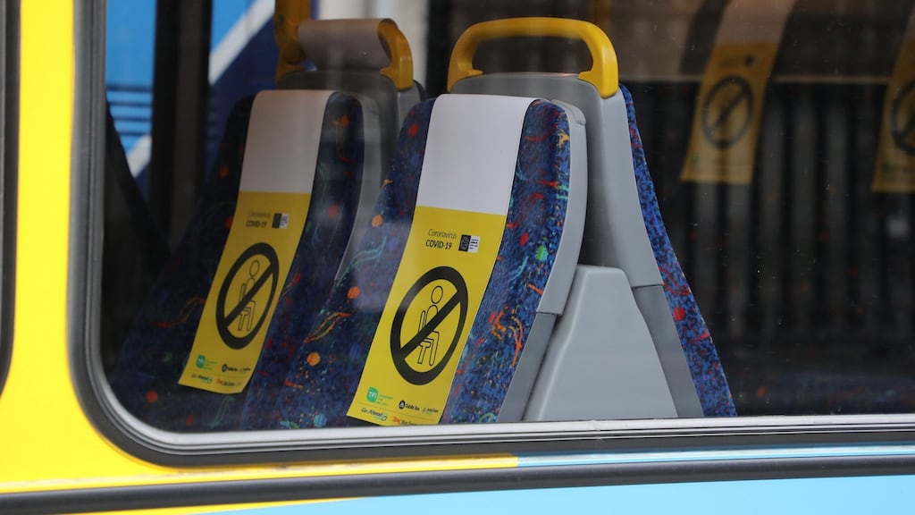 Social distancing on Dublin Bus. The Central Bank has warned that the coronavirus crisis is likely to blow a €22 billion hole in the State’s finances. Photograph Nick Bradshaw