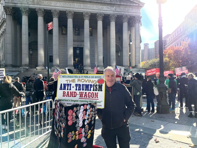 Stan Sinberg with his mobile anti-Trump stall.