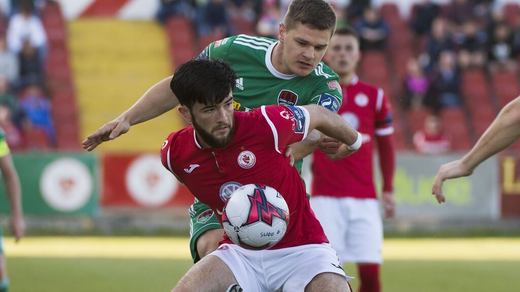 Sligo Rovers’ Adam Wixted and Cork City’s Colm Horgan. Photograph: ©INPHO/Evan Logan