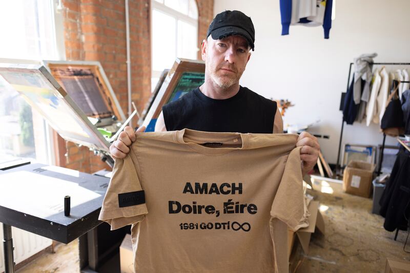 Liam McDaid, Amach fashion designer, working in Rosemount Factory in Derry. Photograph: Joe Dunne