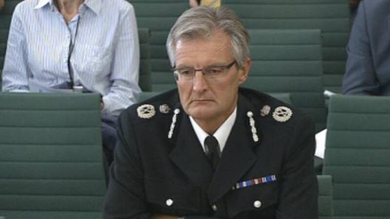 The Chief Constable of South Yorkshire Police David Crompton appearing in front of the British Home Affairs Select Committee at the House of Commons, London today.  Photograph:  PA Wire.