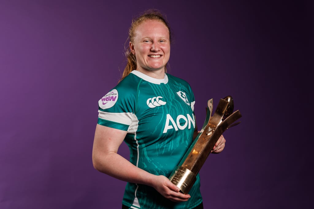 Aoife Wafer with her 2025 Six Nations Player of the Championship award. Photograph: Ben Brady/Inpho