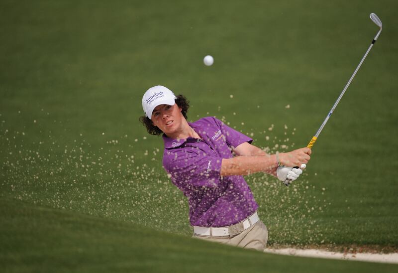 Teenager Rory McIlroy hitting out of a bunker on the second hole during the second round of the US Masters on April 10th, 2009. Photograph: Tim Sloan/AFP via Getty Images