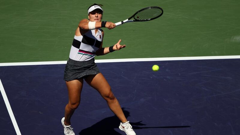 Bianca Andreescu plays a forehand during the final at Indian Wells. Photograph: Clive Brunskill/Getty Images