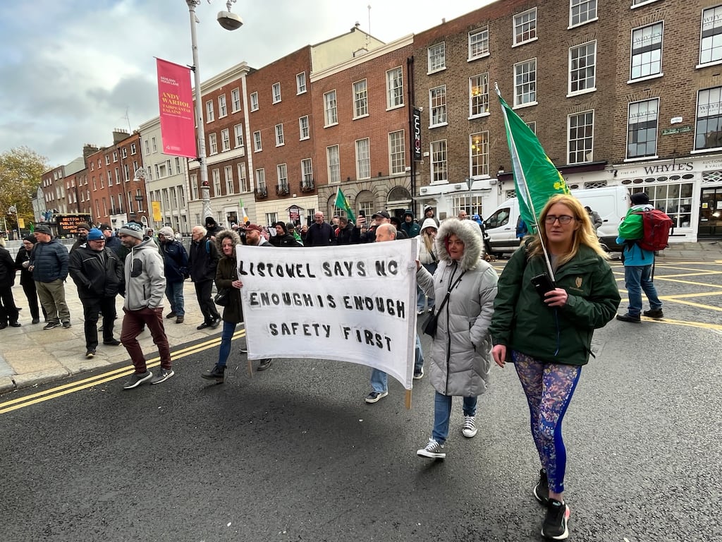 An anti-immigration protest leaves the Dáil in Dublin, walking in the direction of the port tunnel. Photograph: Alan Betson