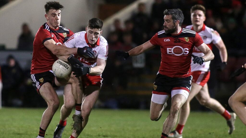 Derry had too much for Down on their return to Division Two. Photograph: Lorcan Doherty/Inpho