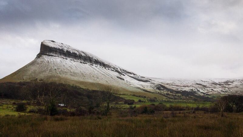 Snow covering Ben Bulben in Co Sligo this morning. Photograph: James Connolly