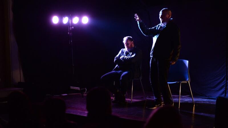 Prison drama: inmates watch David Ganly and Niall Buggy in Sebastian Barry’s On Blueberry Hill at Mountjoy. Photograph: Dara Mac Dónaill