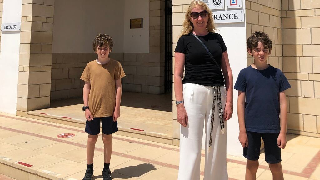 Tara Rafferty and her two sons Shea (8) and Eoin (11) at Nea Pafos on the day it reopened