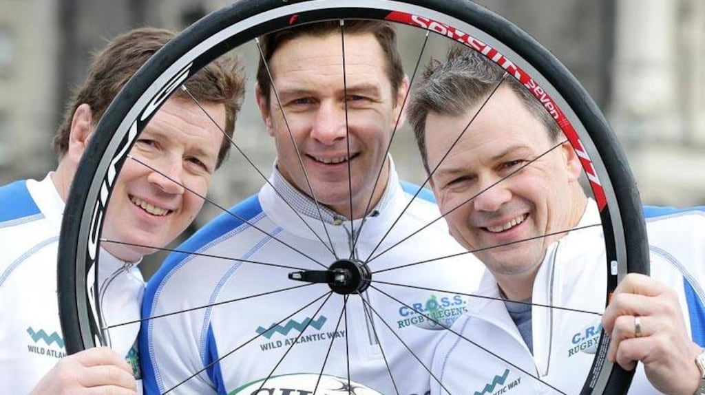 The Wallace brothers, Paul, David and Richard, ahead of the Cross Atlantic Way Rugby Legends Cycle