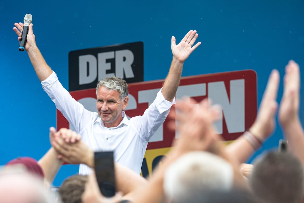 Björn Höcke of Alternative for Germany raised on Friday the 'hypothetical possibility' of the state of Thuringia closing its borders to migrants. Photograph: Jens Schlueter/AFP via Getty Images