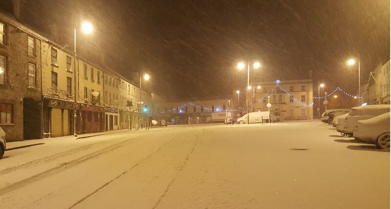 An image from the centre of Ballaghaderreen, Co Roscommon, tonight. Photograph: Patsy McGarry