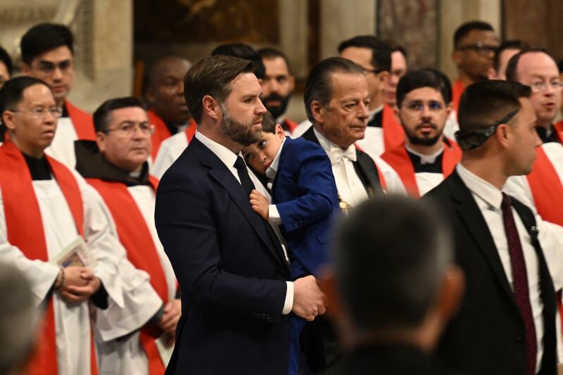 JD Vance at St Peter’s Basilica on Good Friday. Photograph: Kenny Holston/New York Times