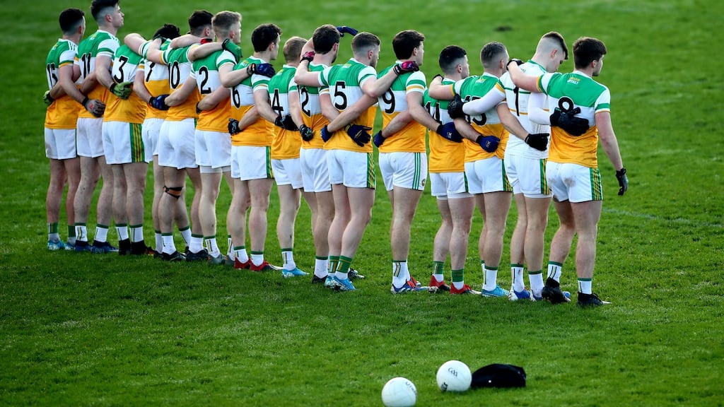 Offaly line up before a game against Longford in January. Photograph: James Crombie/Inpho