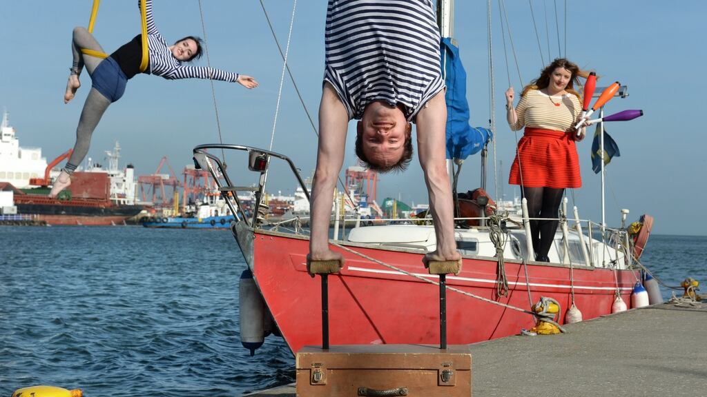 Henrik Gard, Jenny Higgins (left) and Nathalie Marquez Courtney on Gard’s boat. Photograph: Dara Mac Dónaill