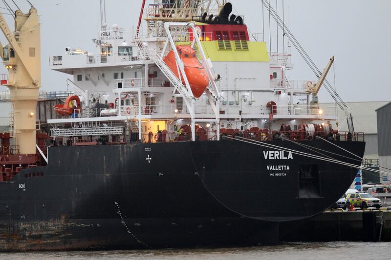The MV Verila at Foynes Port last week. Photograph: Brendan Gleeson