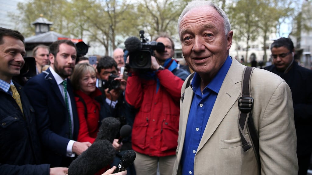 Former London mayor Ken Livingstone speaks to the media after appearing on the LBC radio station in London on Saturday. Photograph: Neil Hall/Reuters