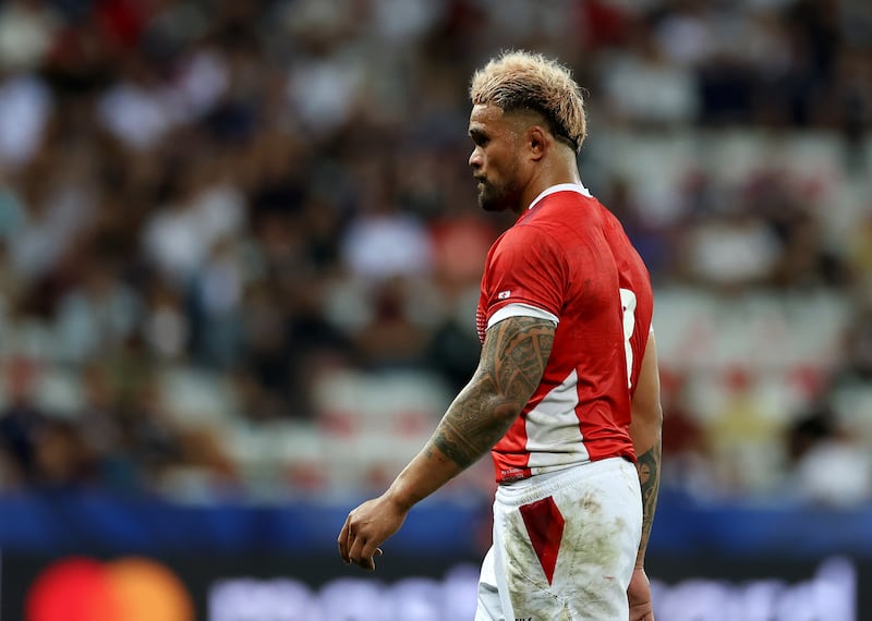 Vaea Fifita of Tonga leaving the field after receiving a yellow card against Scotland. Photograph: Cameron Spencer/Getty Images