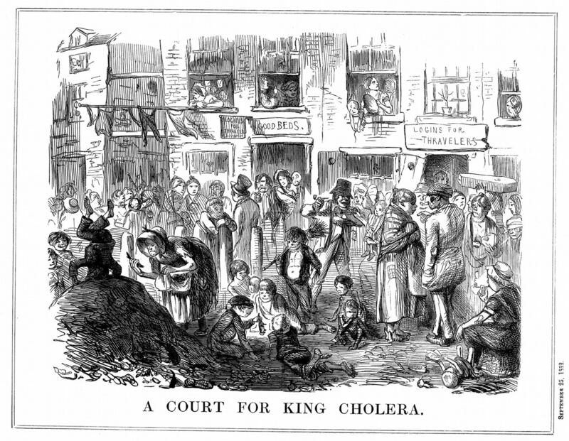 A Court for King Cholera: Punch magazine cartoon depicting conditions in London slums in the 1850s Photograph: Photo 12/Universal Images Group via Getty Images