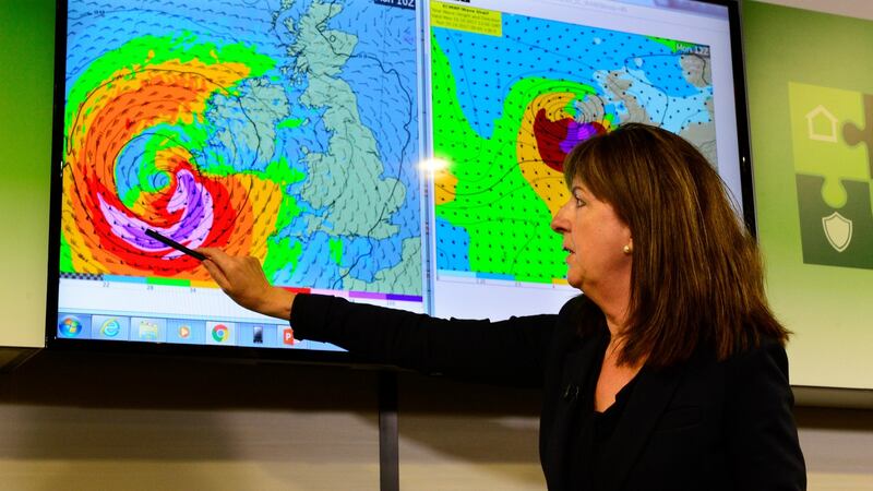 Evelyn Cusack from Met Eireann gives a briefing on storm Ophelia at a press conference on October 10th 2018 Photograph: Cyril Byrne/The Irish Times