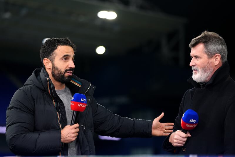Manchester United manager Ruben Amorim is interviewed by Sky Sports' Roy Keane. Photograph: Bradley Collyer/PA