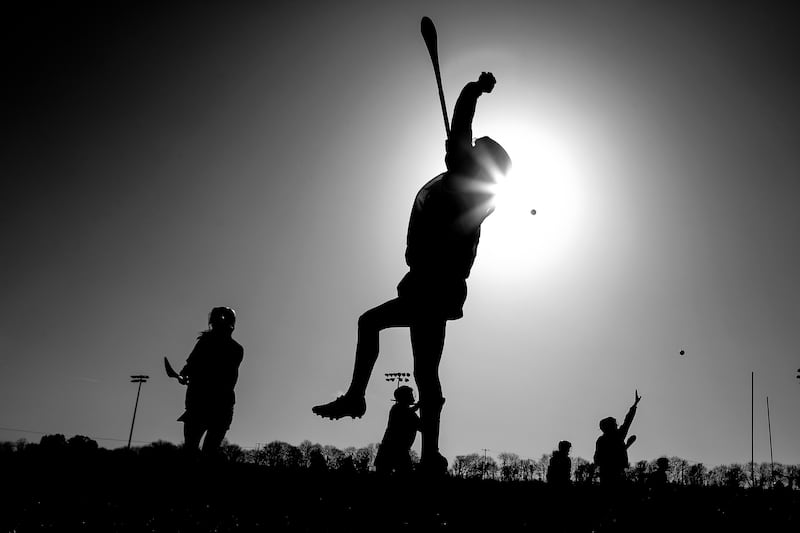 A camogie player warming up for a match wearing a skort. Photograph: Laszlo Geczo/Inpho