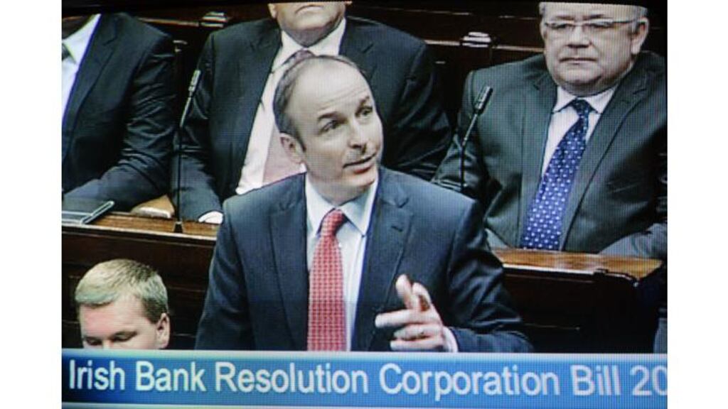 Micheal Martin seen during the emergency Dail session to debate legislation to dissolve IBRC overnight.