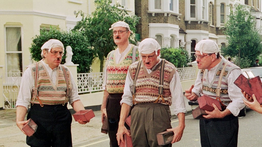 Terry Jones, John Cleese, Michael Palin and Terry Gilliam dressed as Gumbys. Photograph: Thane Bruckland/PA