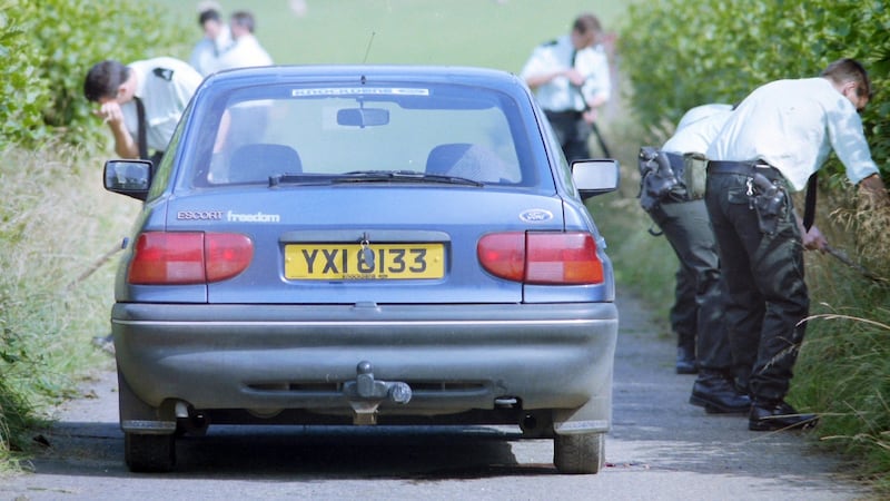 The scene of the murder of Sean McDermott, a 37-year-old Catholic shot dead in his car near Antrim in August 1994.