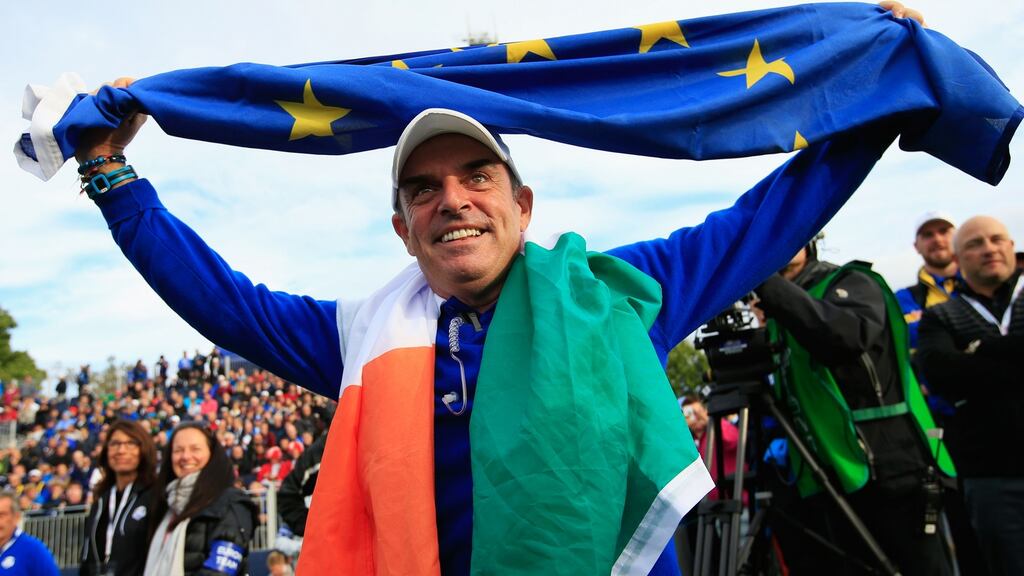 Winners in 2014: Europe team captain Paul McGinley celebrates winning at the Gleneagles Hotel, Scotland. (Photograph:  Jamie Squire/Getty Images)