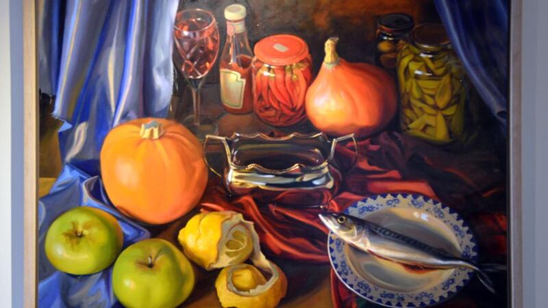 Geraldine O’Neill painting at Billy Peat’s home. Photograph: Dara Mac Donaill