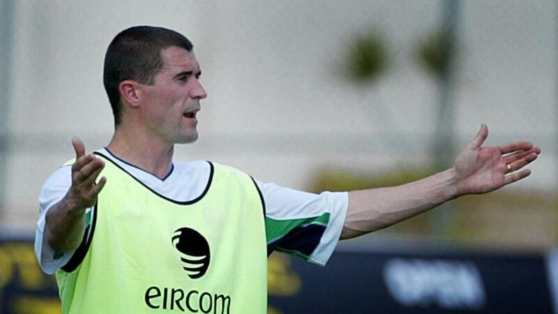Ireland captain Roy Keane raises his arms in frustration during training in Saipan. Photograph: Kieran Doherty/Reuters
