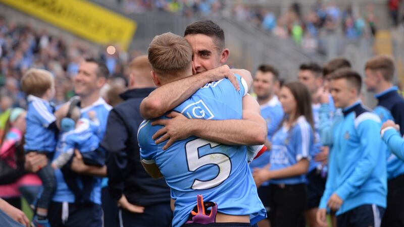 James McCarthy and Jonny Cooper, celebrate after the beating Mayo in the All-Ireland final. Photograph: Dara Mac Dónaill