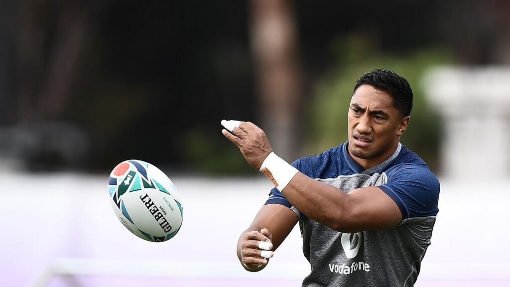 Ireland’s Bundee Aki takes part in a training session at the Arcs Urayasu Park ahead of the Rugby World Cup quarter-final against New Zealand. Photo: Anne-Christine Poujoulat/Getty Images