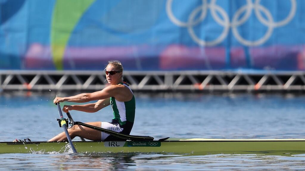 Sanita Puspure of Ireland competes in the women’s single sculls C final. Photograph: Christian Petersen/Getty Images