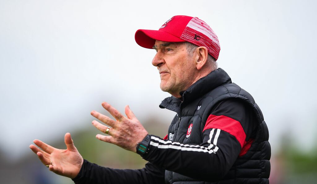 Derry manager Mickey Harte. Photograph: Ryan Byrne/Inpho