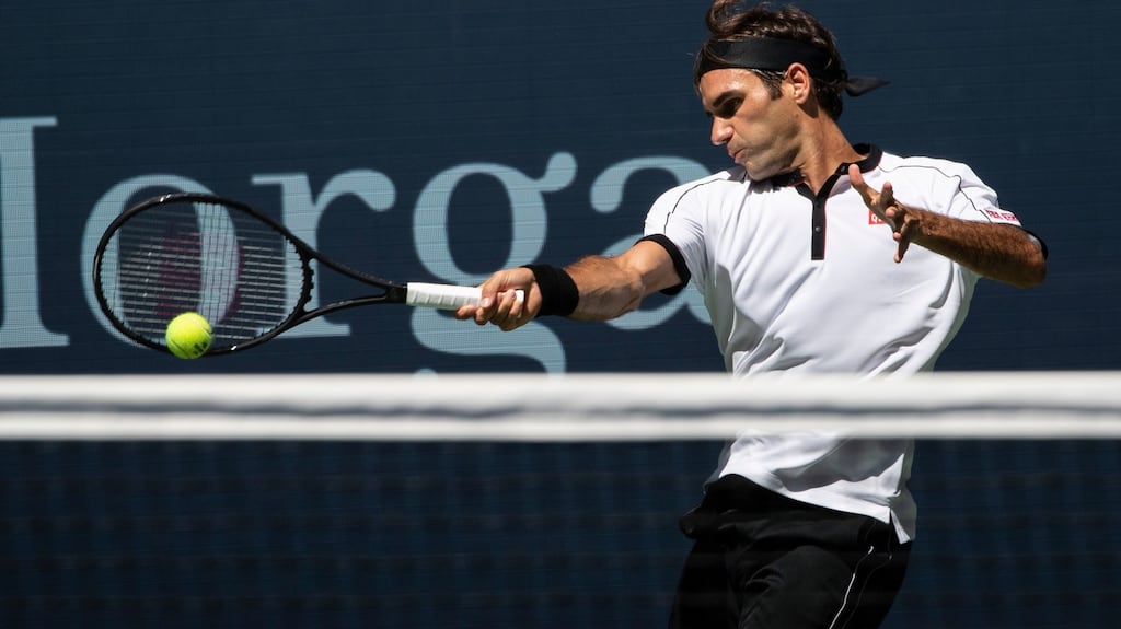 Roger Federer during his US Open men’s third-round match against Dan Evans at Arthur Ashe Stadium. Photograph: Calla Kessler/New York Times