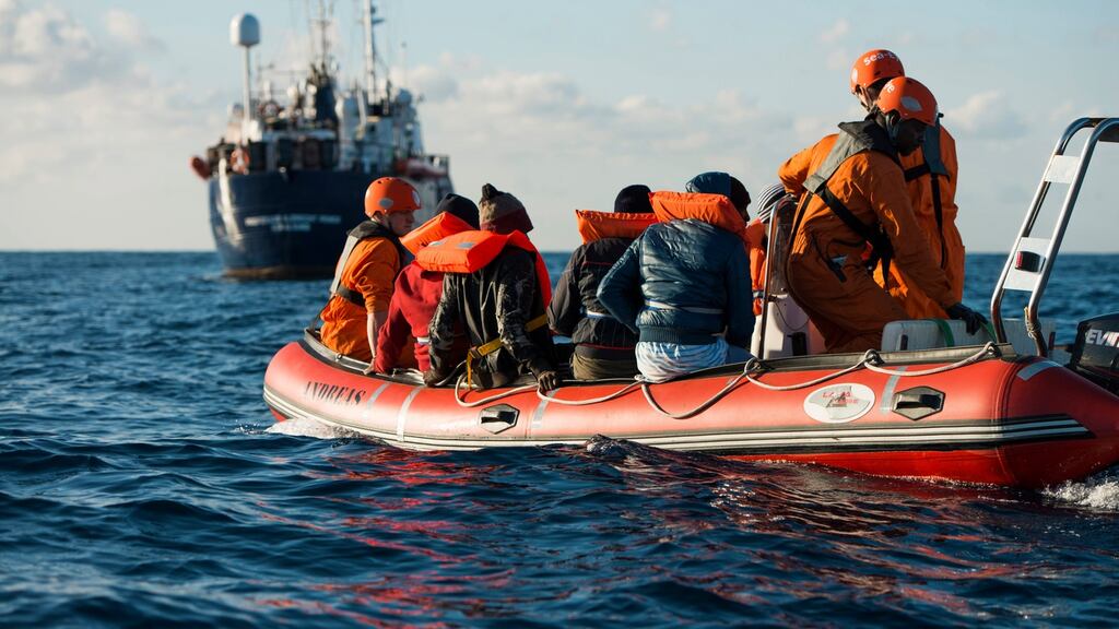 Migrants are rescued in the Mediterranean Sea: the EU has allocated more than €300 million to Libya with the aim of stopping migration. Photograph: EPA/Alexander Draheim