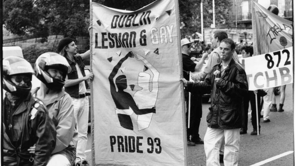Say it loud: the 1993 Pride parade on O’Connell Street, Dublin. Photograph: Matt Kavanagh