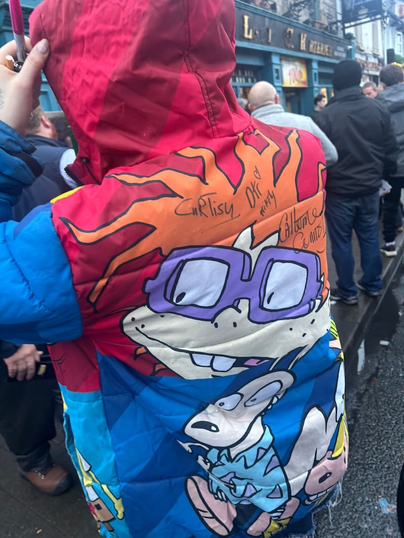 Catherine Connolly's signature joins those of up-and-coming rappers on a supporter's jacket in Longford. Photograph: Jack Horgan-Jones