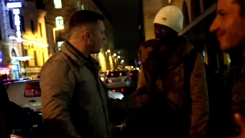 A clip from the footage of Tommy Robinson provided to the New York Times. The raw footage of the incident in Rome, provided by Caolan Robertson, shows Robinson was the aggressor