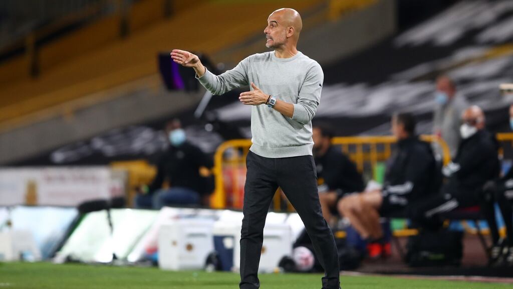 Manchester City’s Catalan manager Pep Guardiola during his team’s win at Molineux on Monday night. Photograph: Getty Images